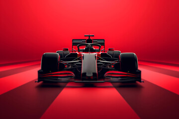 Formula 1 Car isolated in red striped studio. F1 Racing car in studio.
