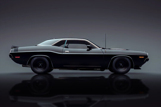 Black American Sports car isolated in studio. Classic sports car in studio.