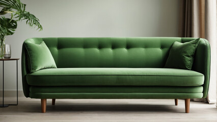 Stylish Green Sofa with Wooden Legs on White Background