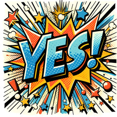 Fototapeta premium a striking pop art graphic that mirrors the style of mid-20th-century comic book art. It features the word 