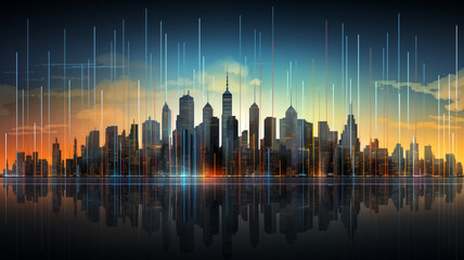 Modern city skyline background with skyscrapers and high-rise buildings