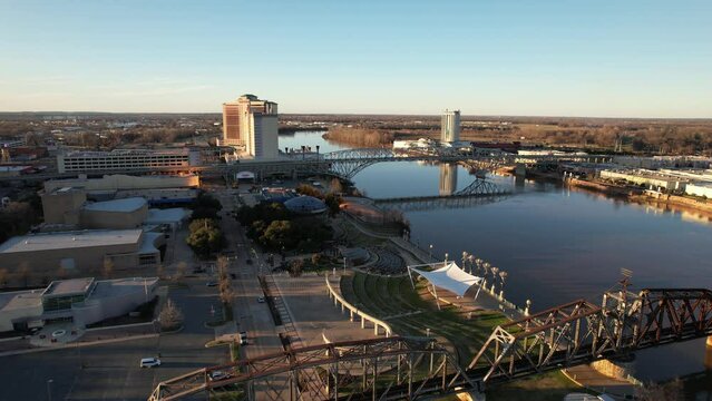 Red River, Shreveport, Louisiana Riverfront - 4K drone footage