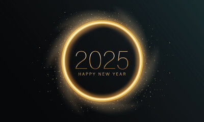 2025 Glittering New Year Card, Festive Sparkling Gold Background, Horizontal banner