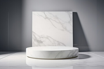 White marble showcase podium with shadow for product
