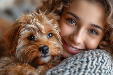 犬を抱きしめる女性