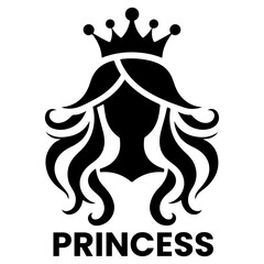 minimal princes brand logo concept, clipart, symbol, black color silhouette