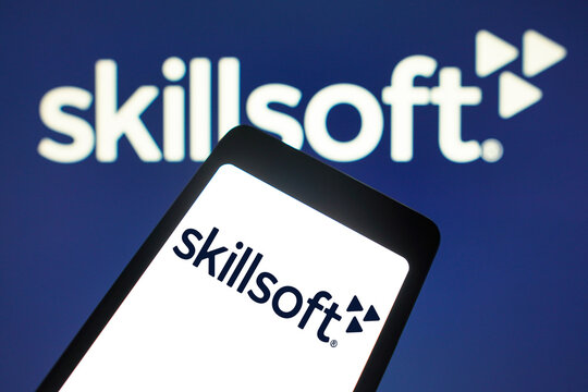 February 6, 2024, Brazil. In this photo illustration, the Skillsoft logo is displayed on a smartphone screen and in the background.