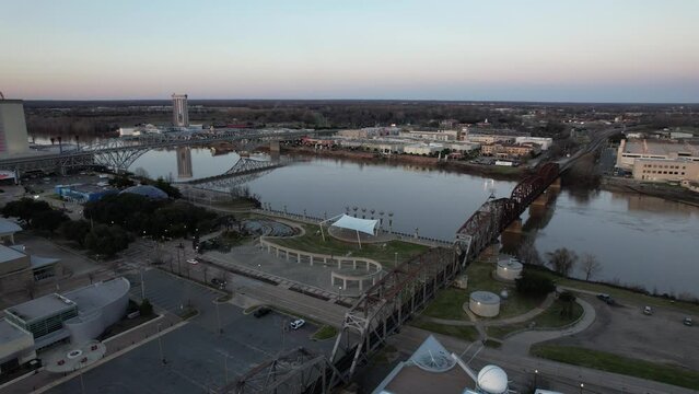 Red River, Shreveport, Louisiana Riverfront - 4K drone footage