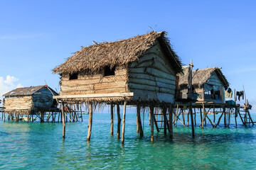 Beautiful landscapes view borneo sea gypsy water village in Bohey Dulang Island, Semporna Sabah,...