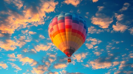 Fototapeta na wymiar colorful modern hot air balloon flying in the blue sky