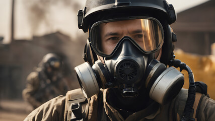 Gas Masked Special Forces Soldier Looking at Camera