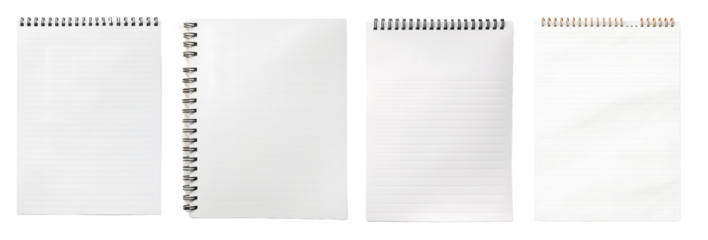 note, notebook, white paper isolated on a transparent PNG background, white background , Generative Ai