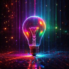 Idea creative inspiration shown with digital lightbulb with Artificial Intelligence and Information Technology