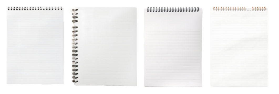 note, notebook, white paper isolated on a transparent PNG background, white background , Generative Ai