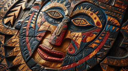 A carved face on wood from Polynesia