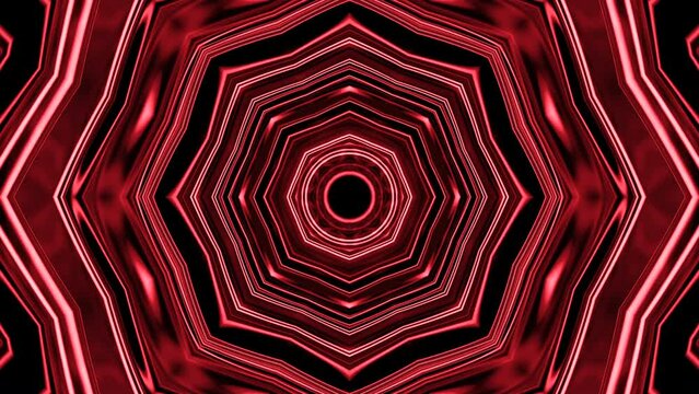 Abstract red lights kaleidoscopic animation. Design. Spreading circular patter with a star.