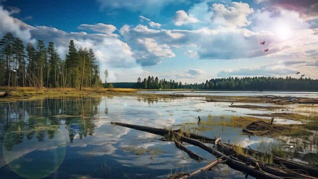  backwater on the lake. reflection of trees in the lake. seamless looping overlay 4k virtual video animation background 