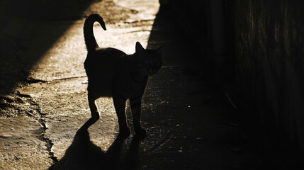 The shadow of a stray cat blending into the dark alleyways of the city.