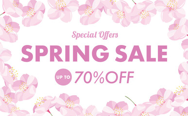 セール背景やタイトルに使えるシンプルな満開の桜の花びらのコピースペースのある白背景(透過)春フレーム