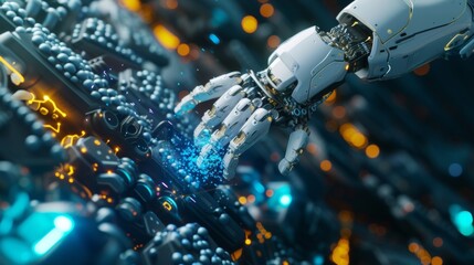 A closeup of a robotic arm diligently sorting through a pile of data showcasing the powerful capabilities of AI in auto the data ysis process.
