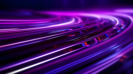 Purple Neon light tail lines on black background, modern and futuristic light waves