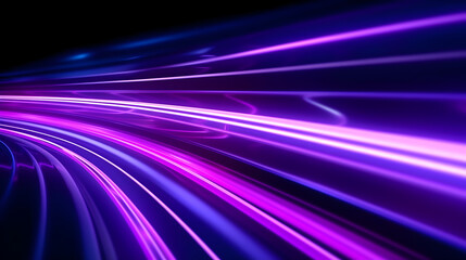 Fototapeta na wymiar Purple Neon light tail lines on black background, modern and futuristic light waves