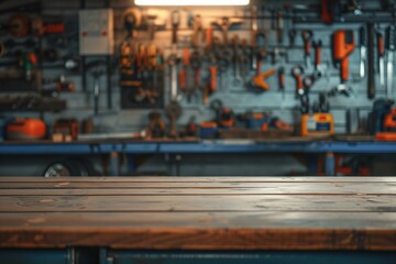 Naklejka premium The table with garage tool background. Generative AI.