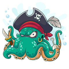 Cartoon octopus wearing a pirate hat