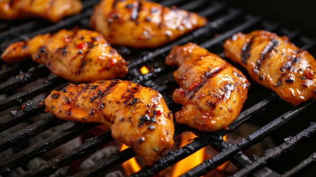 Tender strips of chicken marinated in a zesty blend of chili and garlic grilling to perfection over an open flame.