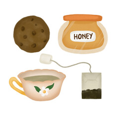 Tea and cookies elements clipart illustration no background