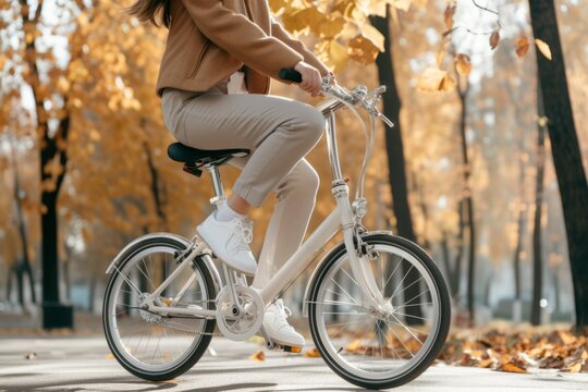 Woman on a bicycle in autumn park