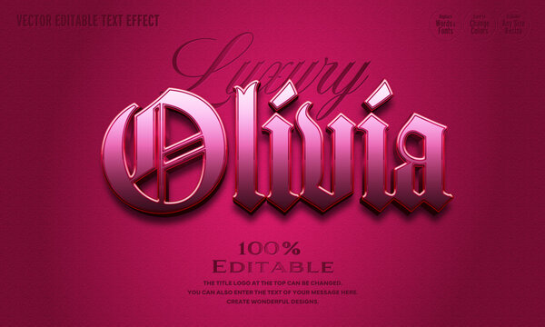 [Editable Text Effect] ”Luxury Olivia Logo” The title logo style is a glossy black letter typeface with a metallic shine on a reddish purple background that looks moist and comfortable to the touch.