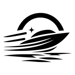 minimal speed boat vector logo concept icon, clipart