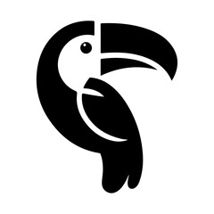 minimal toucan bird logo concept, clipart, symbol, black color silhouette