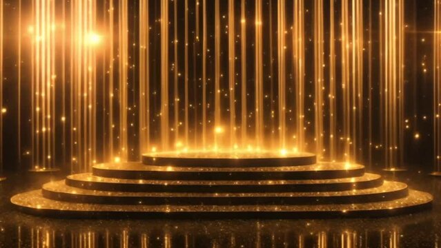 abstract of award party stage golden stage glitter animation. stars, lights and particles. Luxury gold light streak. Particle, luxury awards ceremony background, Oscar awards performance