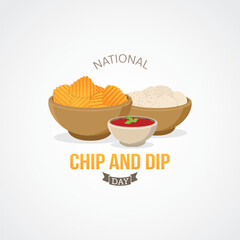 National Chip and Dip Day Vector Illustration. Suitable for Greeting card, poster and banner. recognizes and celebrates the beloved combination of chips and dips, a popular and versatile snack enjoyed