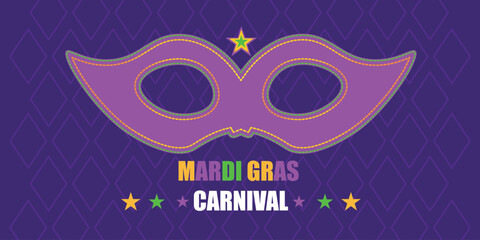Mardi gras carnival background with Purple and colorful decorative flat elements