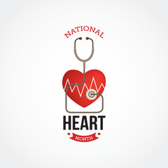 National Hearth Month Vector Illustration. Suitable for greeting card, poster and banner. Aims to raise awareness about heart disease, the leading cause of death in the country. flat style design