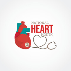 National Hearth Month Vector Illustration. Suitable for greeting card, poster and banner. Aims to raise awareness about heart disease, the leading cause of death in the country. flat style design