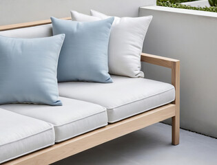 Obraz premium Minimalist Patio Interior with Sustainable and Neutral Textiles Gen AI