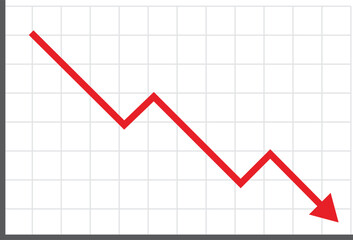 Economic graph that shows an economic situation in decline or crisis. Falling chart, market chart, Financial falling graph icon, Graph shows fall stock market flat vector illustration.
