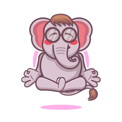 calm elephant animal character mascot with yoga meditation pose isolated cartoon