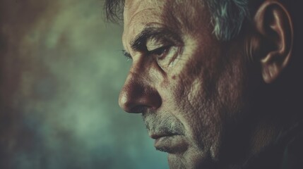 Obraz premium The furrowed brow of a middleaged man filled with regret as he ponders the dreams he never pursued.