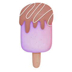 Purple and pink popsicles topped with chocolate.