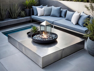 Minimalistic Patio - Sustainable Design with Textured Surfaces and Eclectic Minimalism Gen AI - 729732537