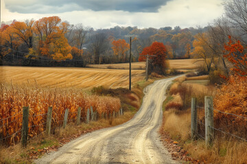 Obraz premium A country road under cloudy skies, generative ai