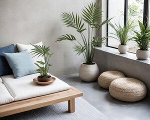 Minimalistic Patio with Cozy Reading Nook and Indoor Plants Gen AI - 729732768