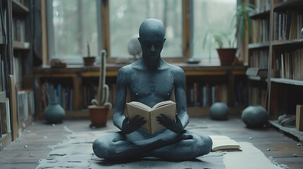 The Silent Reader,Sculpture of sitting and reading a book. Conceptual image of education.