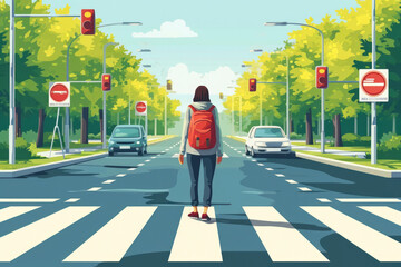 Safety Considerations: Be aware of traffic and follow pedestrian rules - obrazy, fototapety, plakaty