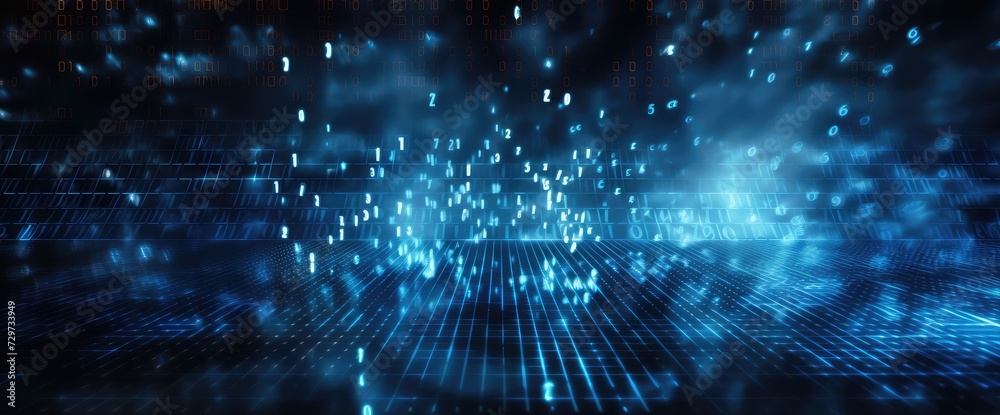 Poster abstract binary background for hackathon and other digital events. fallen zero numbers with matrix e